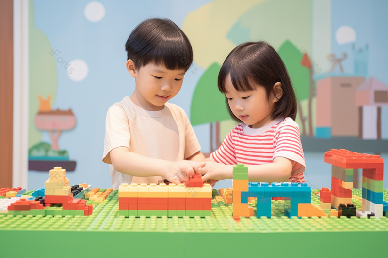 儿童节在幼儿园搭积木合作的小孩子,高清,摄影图,摄影图片,图片大全,摄影图免费下载